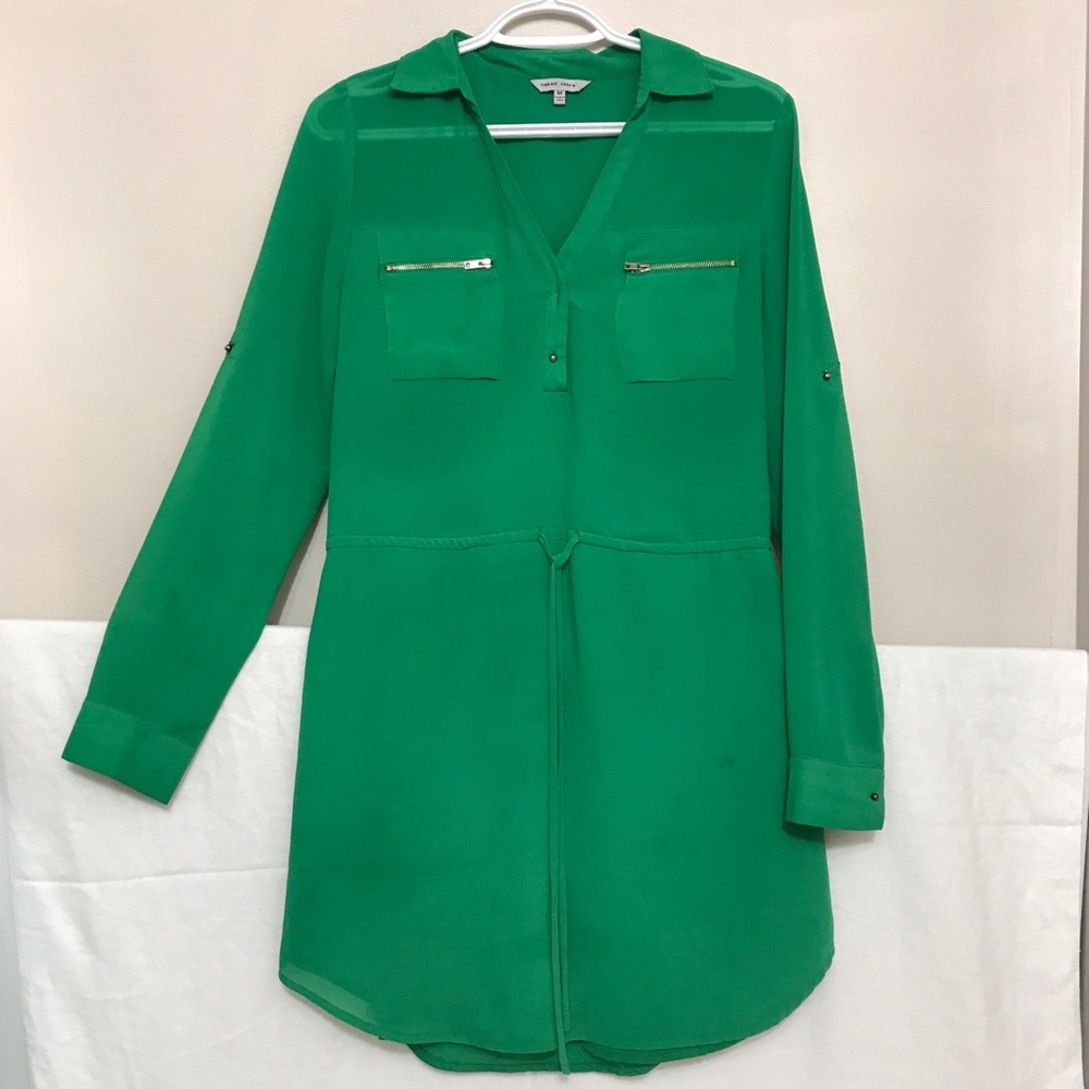 Naked Zebra Green Collared Full Sleeve Flowy Dress